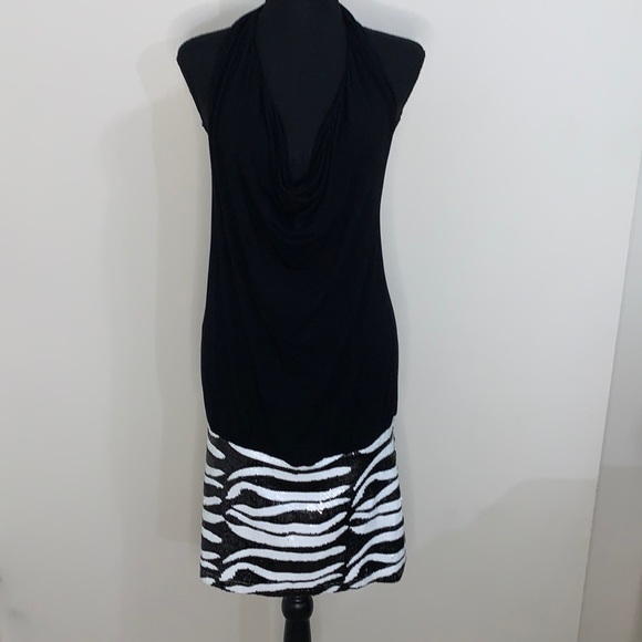 Bebe zebra print sequence backless halter for women size L - Picture 1 of 9